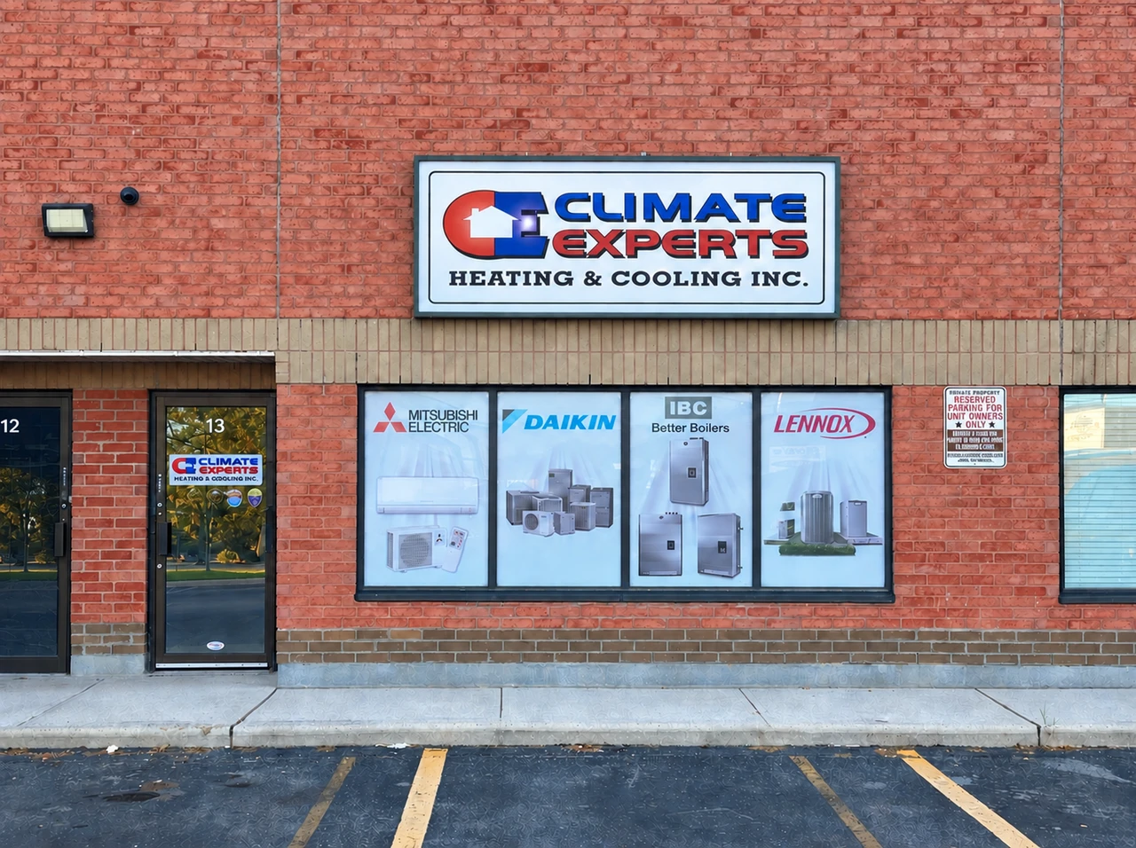 Climate Experts Pickering storefront with window decals